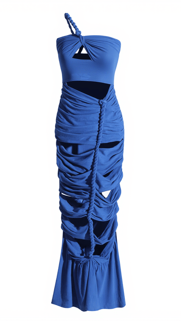 AIIZIE RUPERT ONE SHOULDER HOLLOW MIDI DRESS IN BLUE - product image