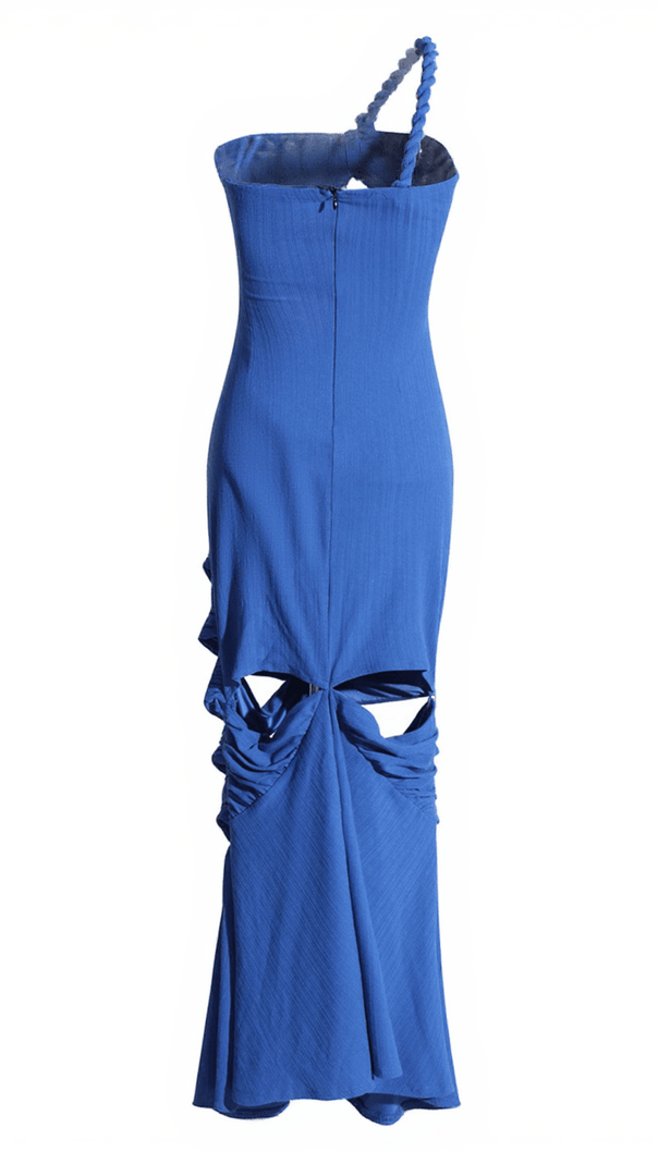 AIIZIE RUPERT ONE SHOULDER HOLLOW MIDI DRESS IN BLUE - product image