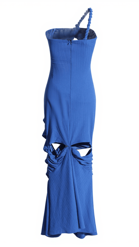 RUPERT ONE SHOULDER HOLLOW MIDI DRESS IN BLUE