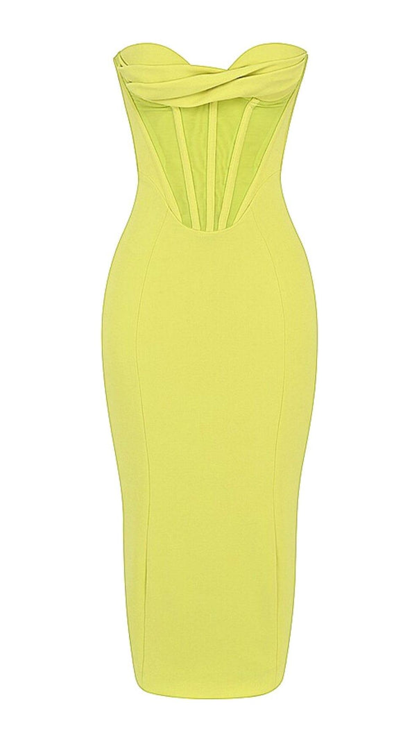 AIIZIE YELLOW STRAPLESS BANDAGE MIDI DRESS - product image