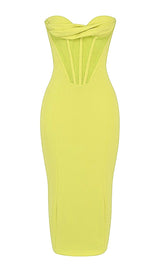 Yellow Strapless Bandage Midi Dress