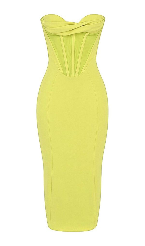 Yellow Strapless Bandage Midi Dress