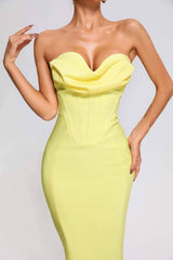 Yellow Strapless Bandage Midi Dress