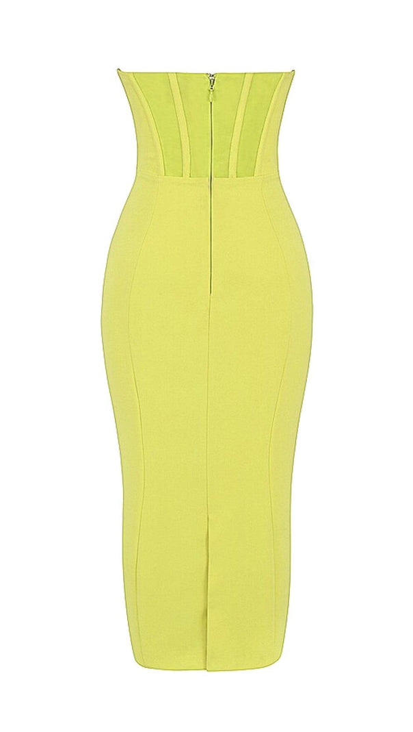 AIIZIE YELLOW STRAPLESS BANDAGE MIDI DRESS - product image