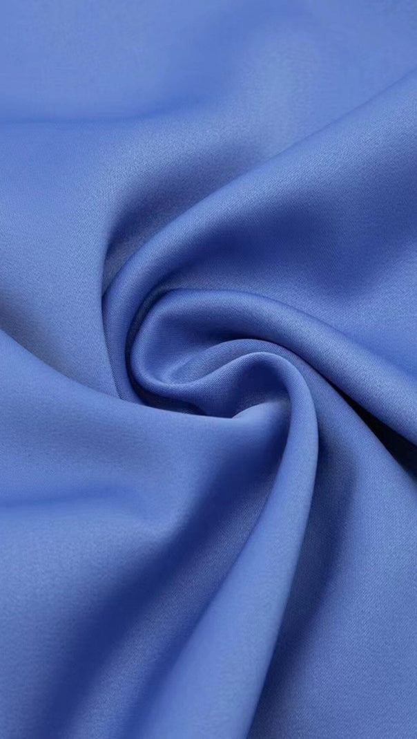 AIIZIE BLUE OFF SHOULDER SATIN MIDI DRESS - product image