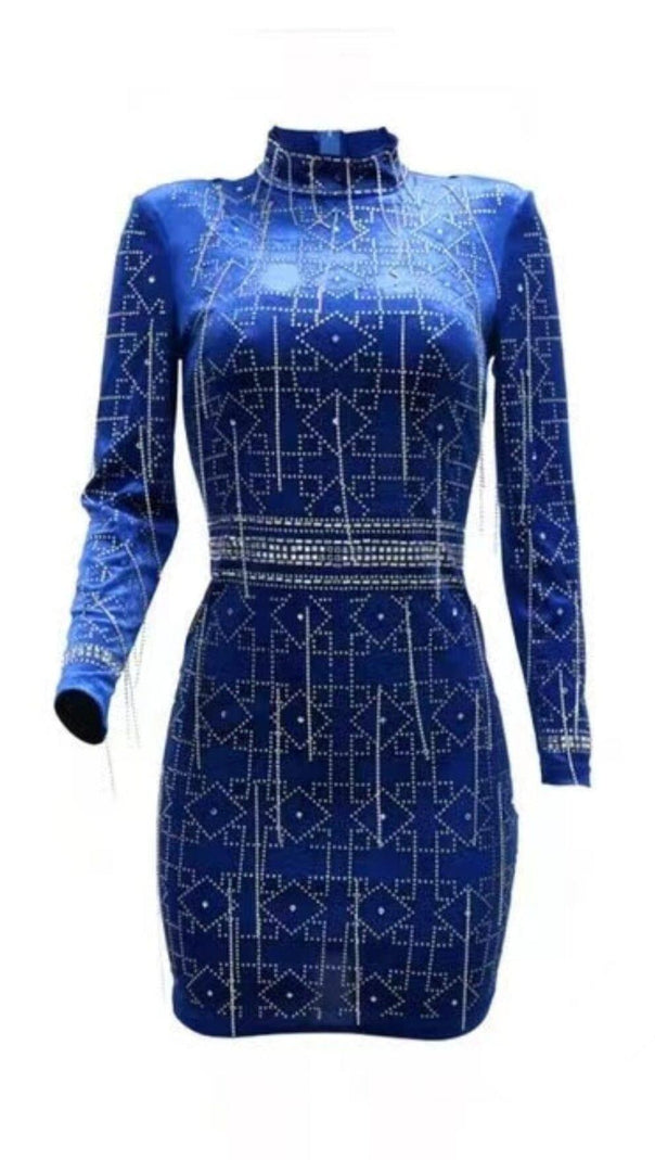 AIIZIE DEEP BLUE VELVET MINI DRESS - product image