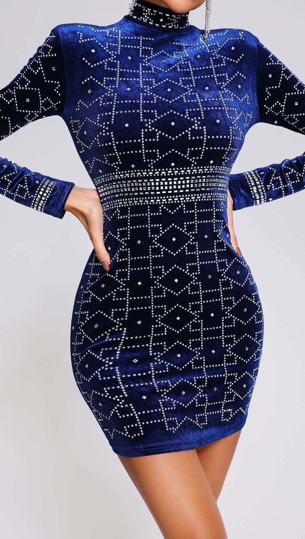 AIIZIE DEEP BLUE VELVET MINI DRESS - product image