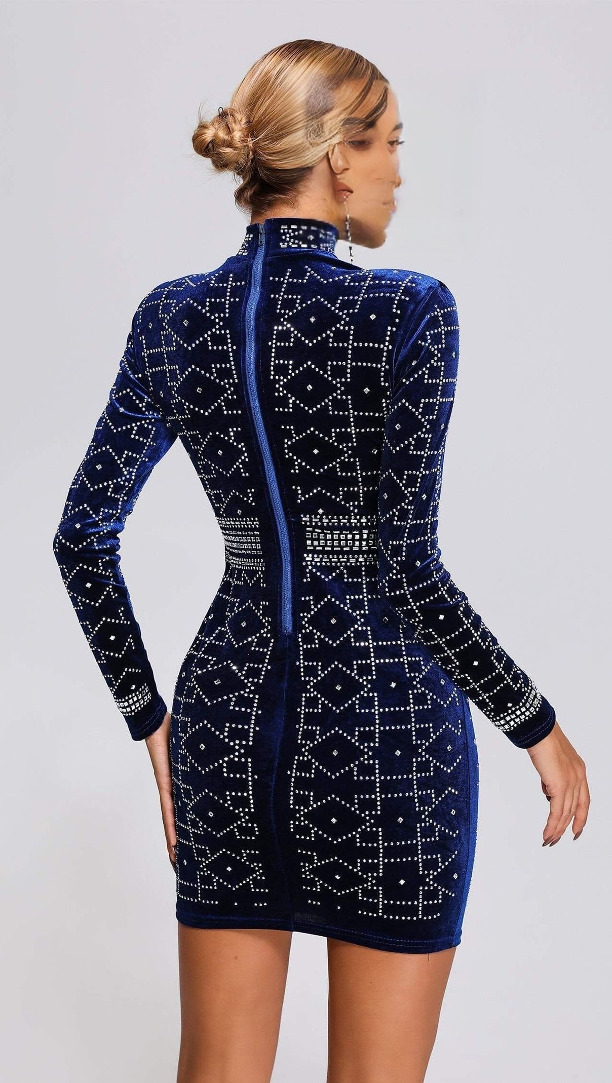 AIIZIE DEEP BLUE VELVET MINI DRESS - product image