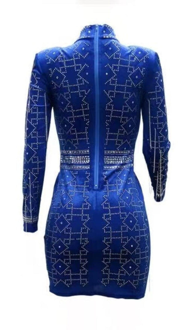 AIIZIE DEEP BLUE VELVET MINI DRESS - product image