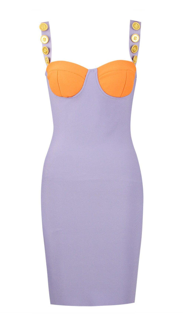 MINI ABITO CON BENDAGGI VIOLA-ARANCIONE
