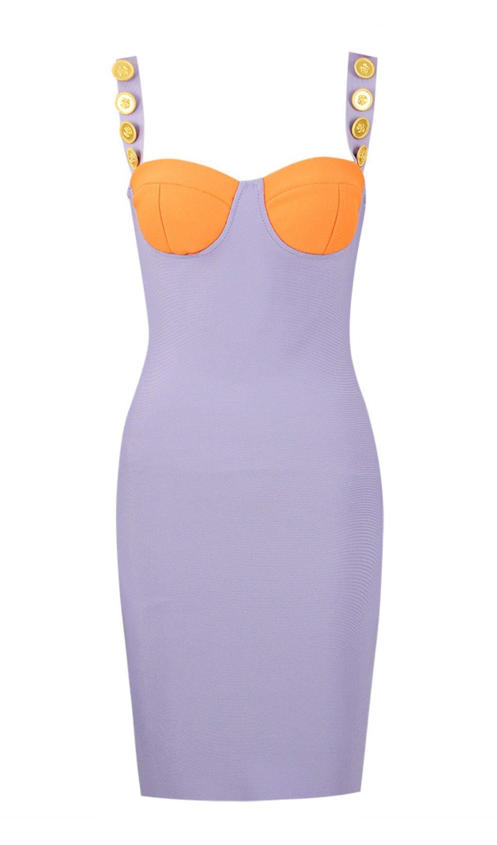PURPLE ORANGE BANDAGE MINI  DRESS
