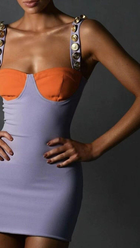PURPLE ORANGE BANDAGE MINI  DRESS