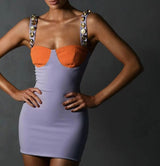 Purple Orange Bandage Mini  Dress