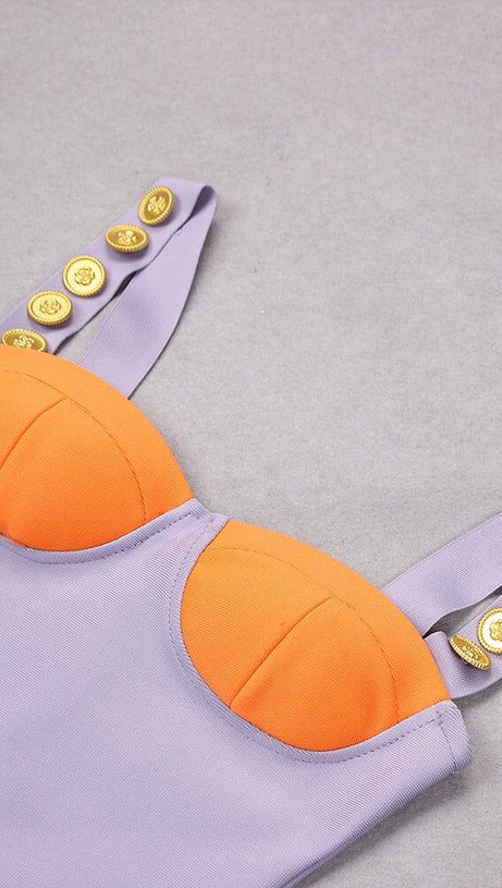 PURPLE ORANGE BANDAGE MINI  DRESS