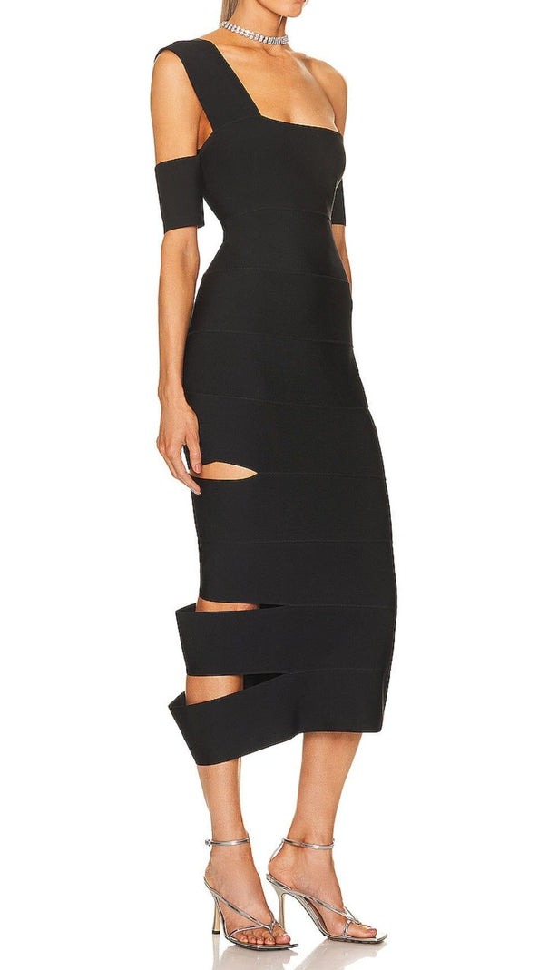 AIIZIE BANDAGE-STYLE HOLLOWED-OUT SHEATH DRESS IN BLACK - product image