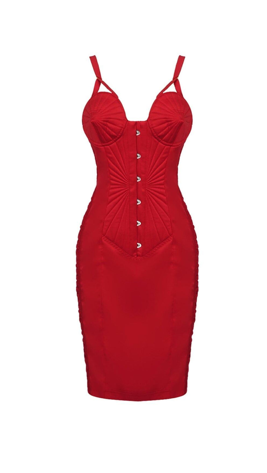 MINIKLEID MIT KONISCHEM Mieder UND TRÄGERN IN ROT