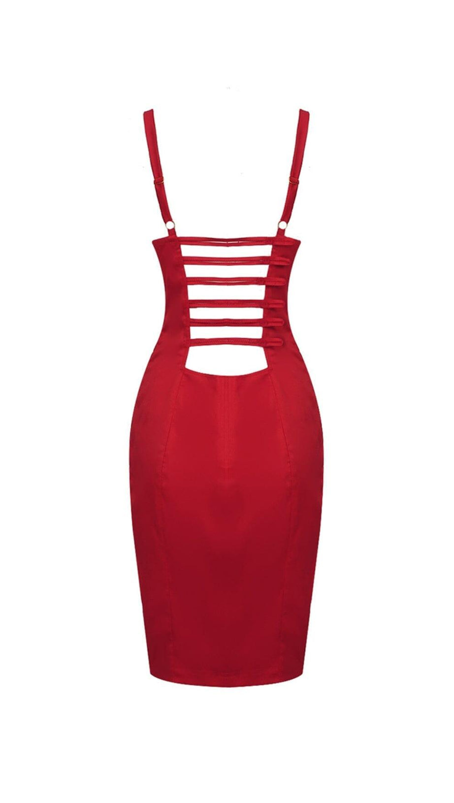 MINIKLEID MIT KONISCHEM Mieder UND TRÄGERN IN ROT