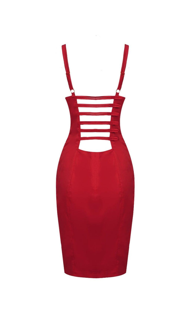 TAPERED BODICE STRAPPY MINI DRESS IN RED