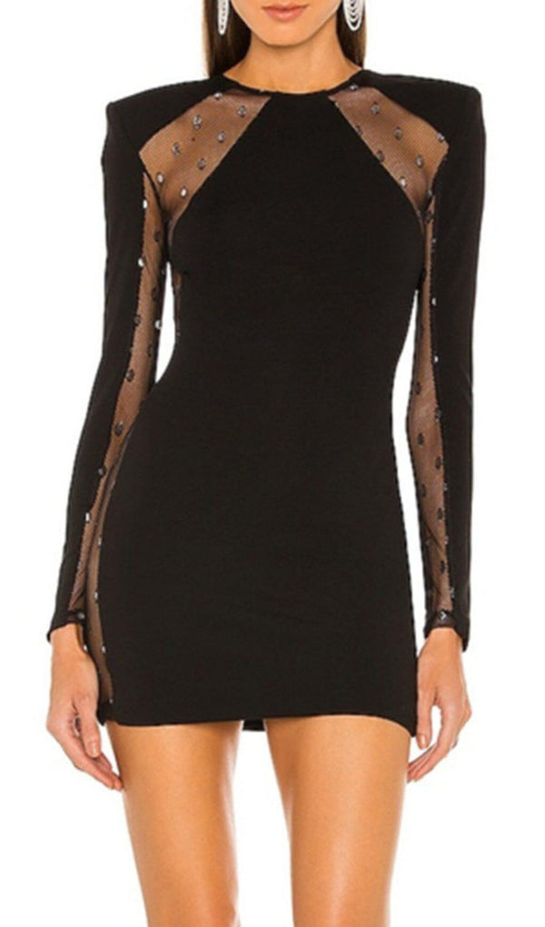 LACE PATCHWORK SEXY DRESS IN BLACK