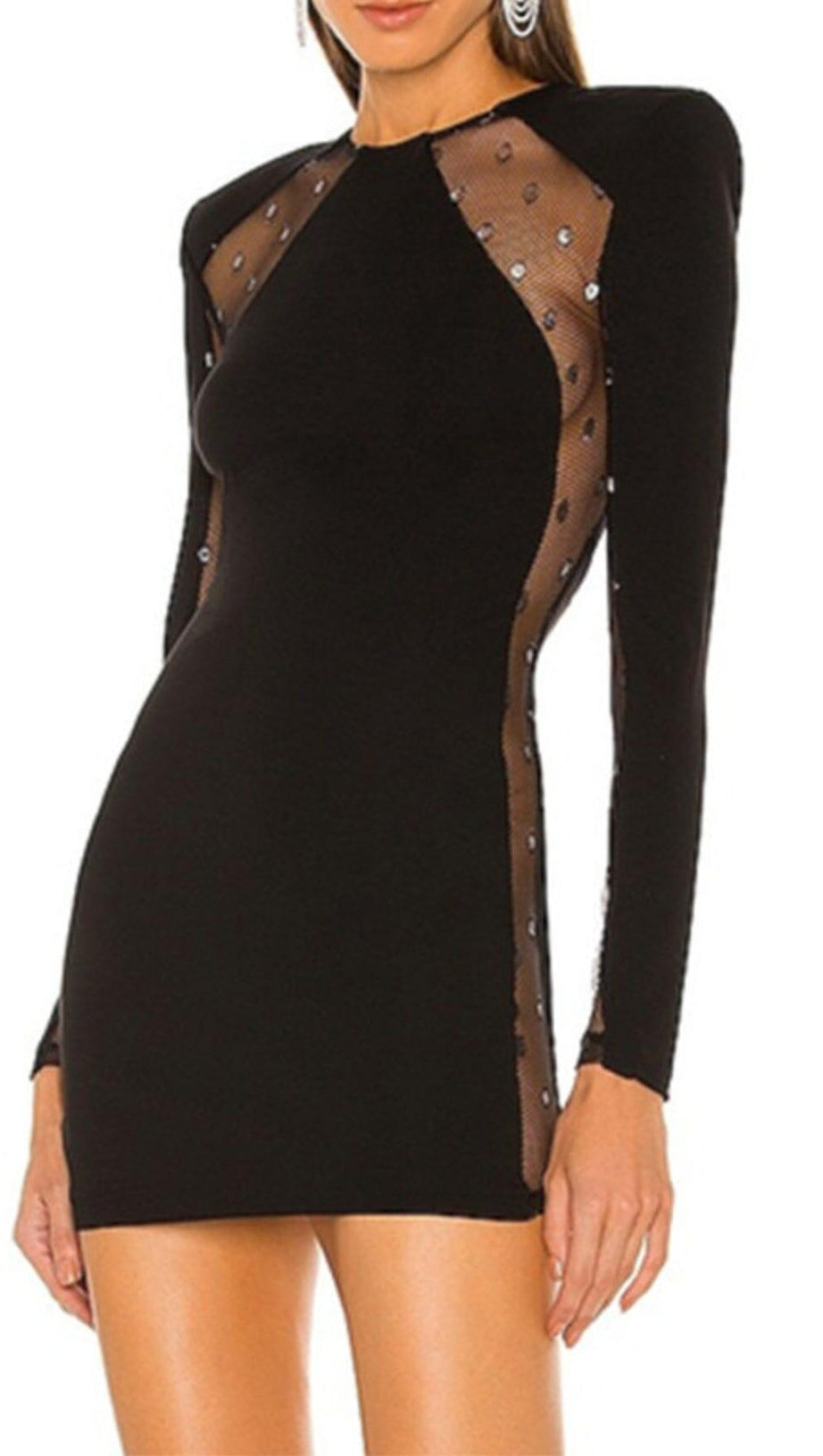 LACE PATCHWORK SEXY DRESS IN BLACK