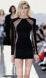 LACE PATCHWORK SEXY DRESS IN BLACK