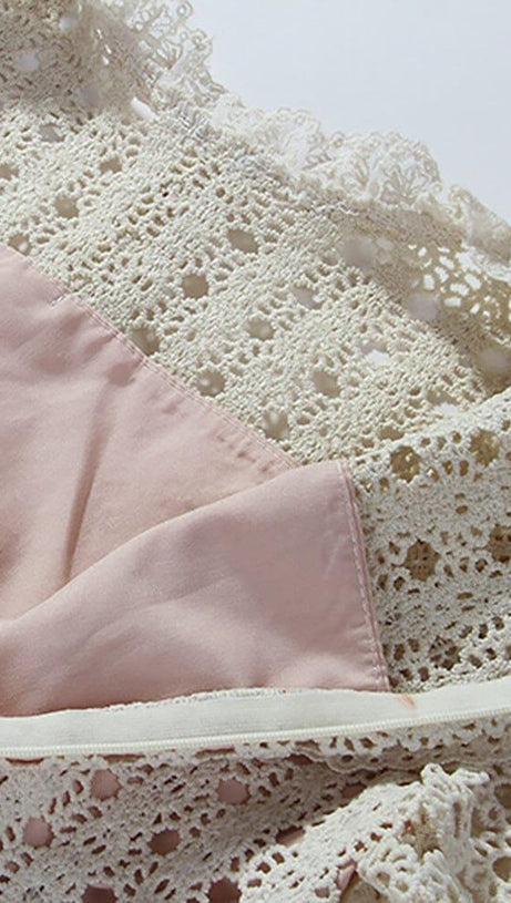 O-NECK EMBROIDERY HOLLOW OUT SINGLE BREASTED  MIDI DRESS