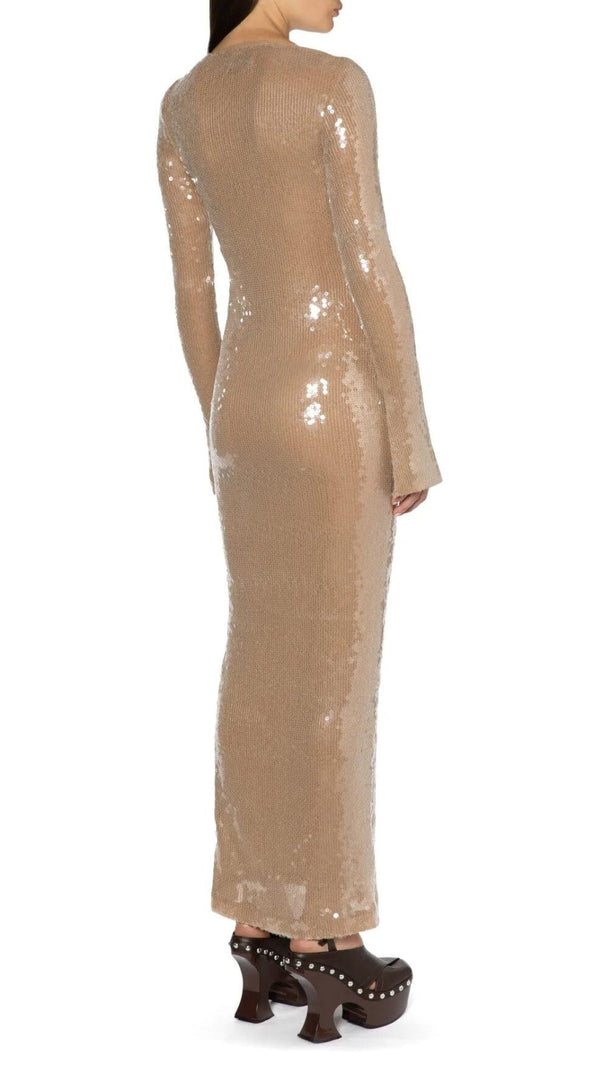 AIIZIE SEQUINED WITH LONG SLEEVES AND BACKLESS DRESS IN KHAKI - product image