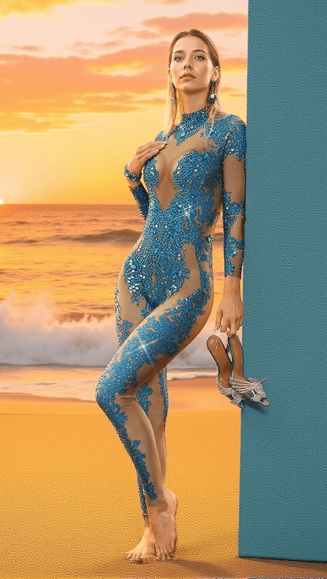 ALBIE FLORAL RHINESTONE JUMPSUIT