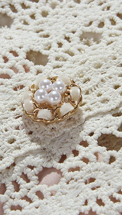 O-NECK EMBROIDERY HOLLOW OUT SINGLE BREASTED  MIDI DRESS