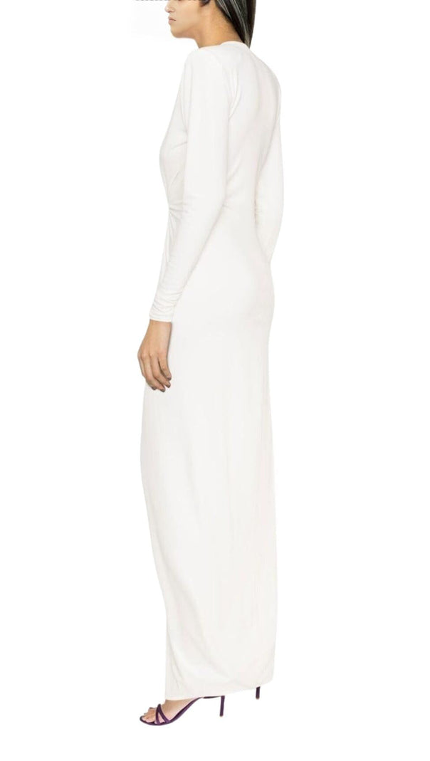 AIIZIE WHITE PLUNGE-NECK DRAPED GOWN - product image