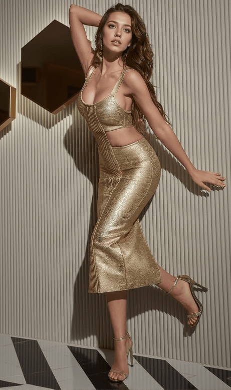 Freya Metallic Gold Maxi Bandage Dress