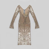 SEQUINED WITH LONG SLEEVES AND BACKLESS DRESS IN KHAKI