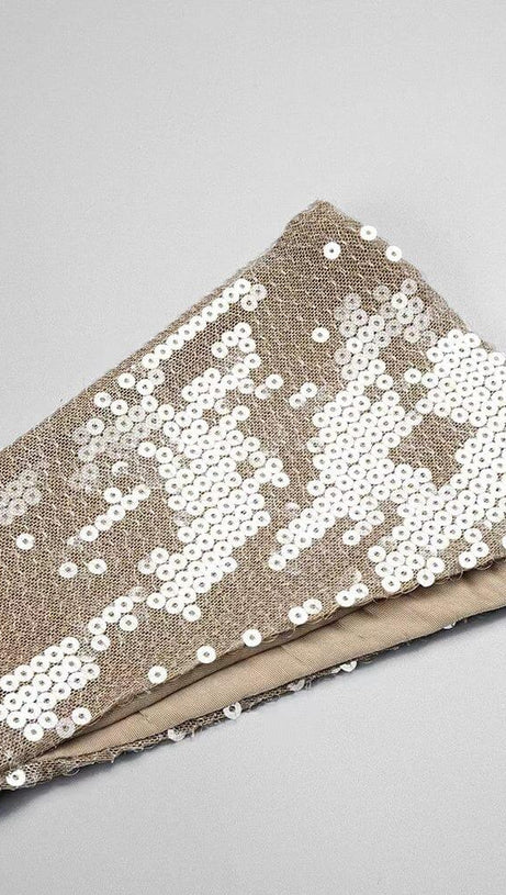 SEQUINED WITH LONG SLEEVES AND BACKLESS DRESS IN KHAKI