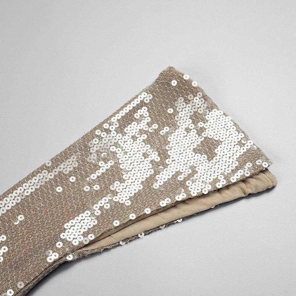 Sequined with Long Sleeves and Backless Dress in Khaki