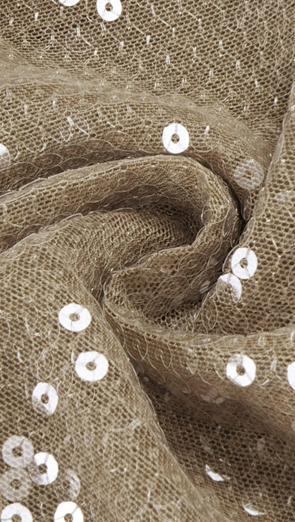Sequined with Long Sleeves and Backless Dress in Khaki