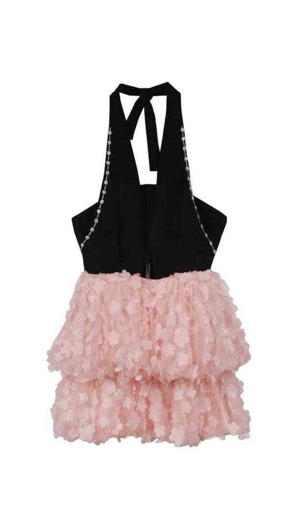 AIIZIE SLEEVELESS HALTER DRESS WITH PINK FLOWERS IN BLACK - product image
