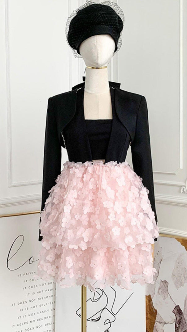 AIIZIE SLEEVELESS HALTER DRESS WITH PINK FLOWERS IN BLACK - product image