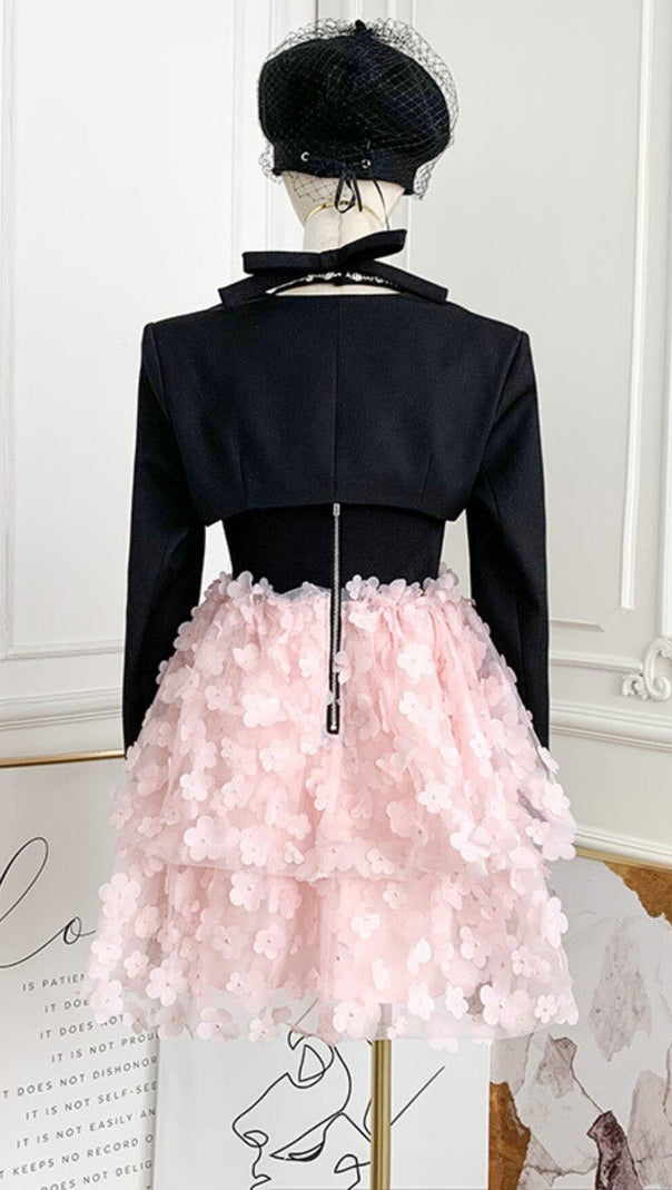 AIIZIE SLEEVELESS HALTER DRESS WITH PINK FLOWERS IN BLACK - product image