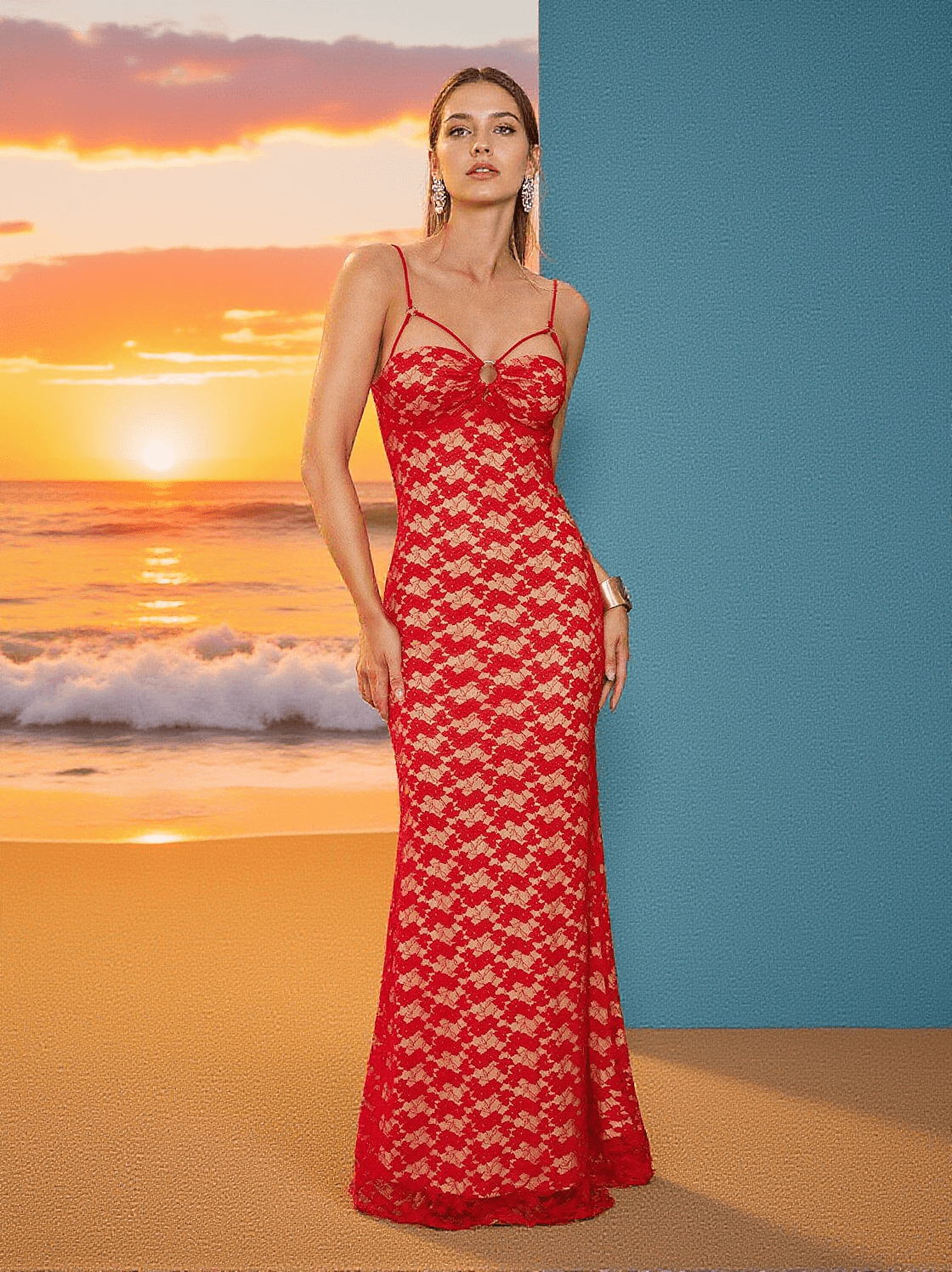 Gabin Spaghetti-Maxikleid mit floraler Spitze