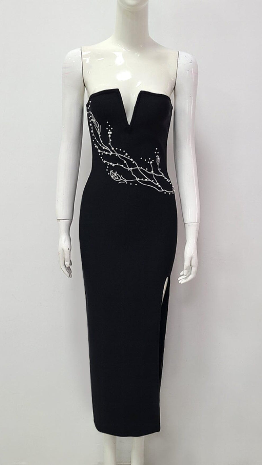 PEARL SKINNY MIDI DRESS IN BLACK