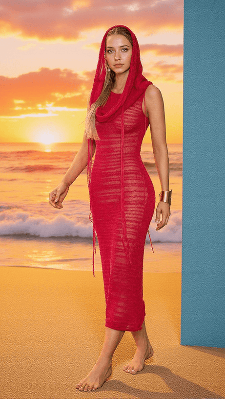 GUILLEM HOLLOW KNITTED HOODED DRESS