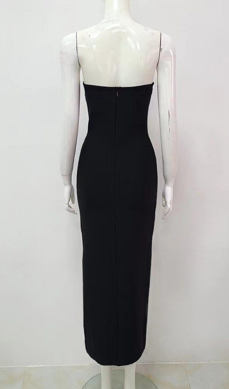 PEARL SKINNY MIDI DRESS IN BLACK