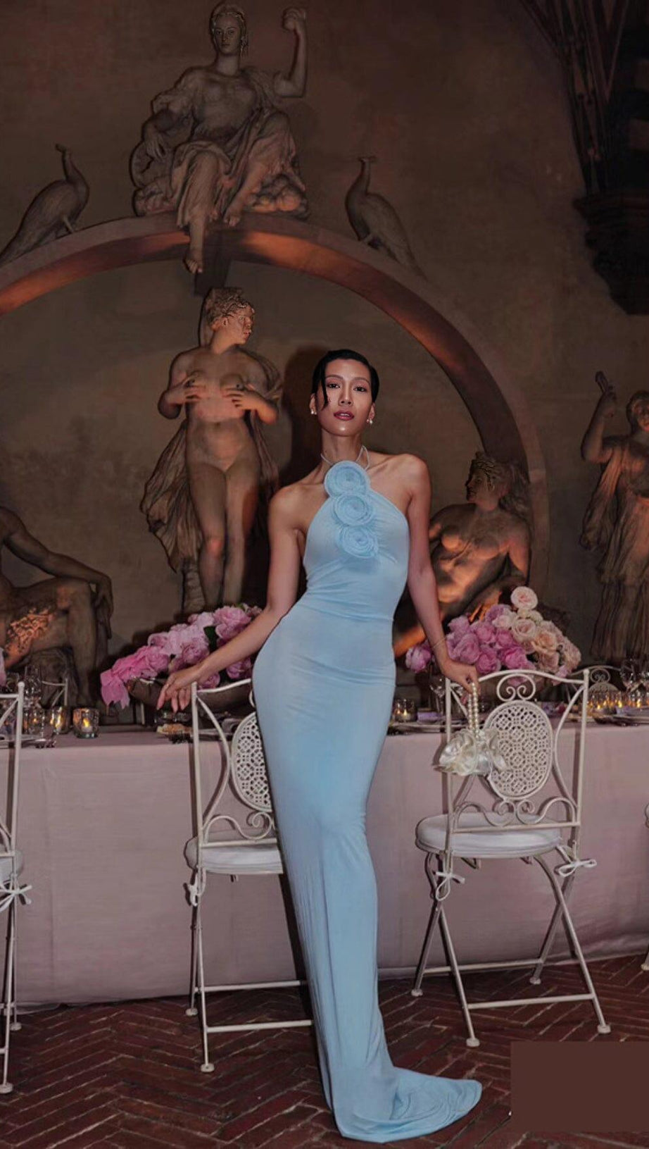 NEUTRALS FLORAL-APPLIQUÉ STRAPLESS GOWN MAXI DRESS