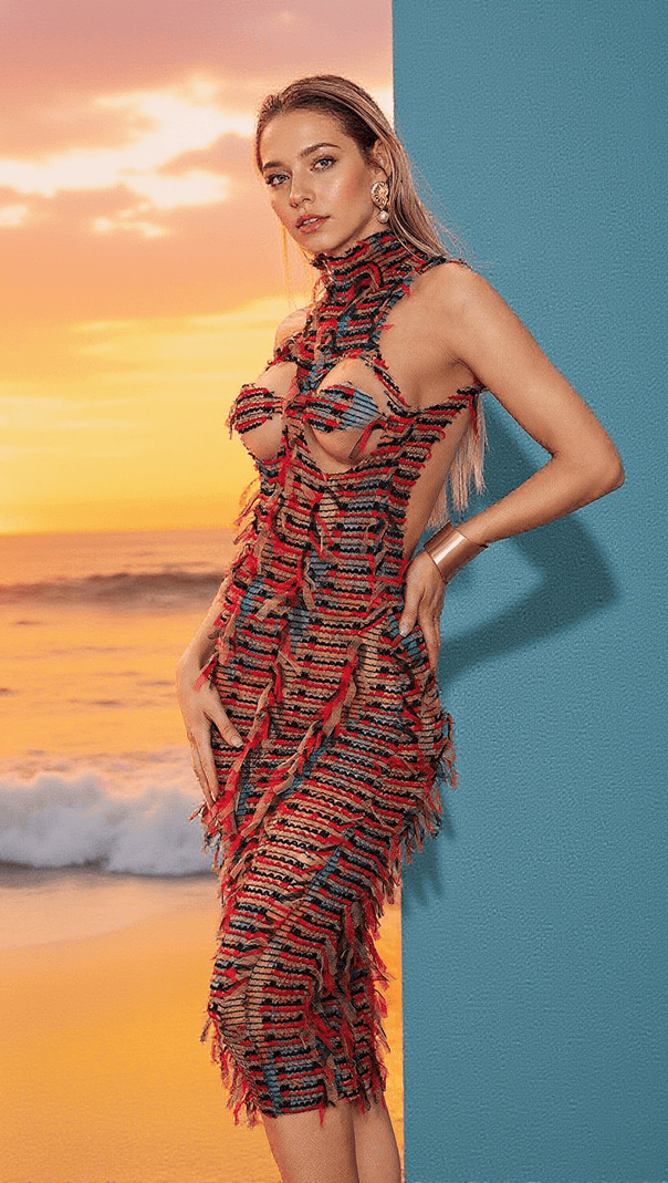 AIIZIE ARLO BACKLESS PATCHWORK MIDI DRESS - product image