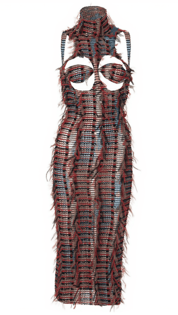 AIIZIE ARLO BACKLESS PATCHWORK MIDI DRESS - product image