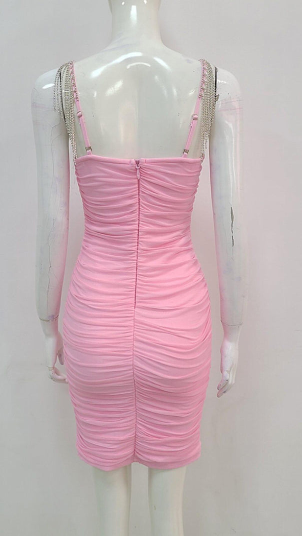 AIIZIE FRINGED MESH SKINNY MINI DRESS IN PINK - product image