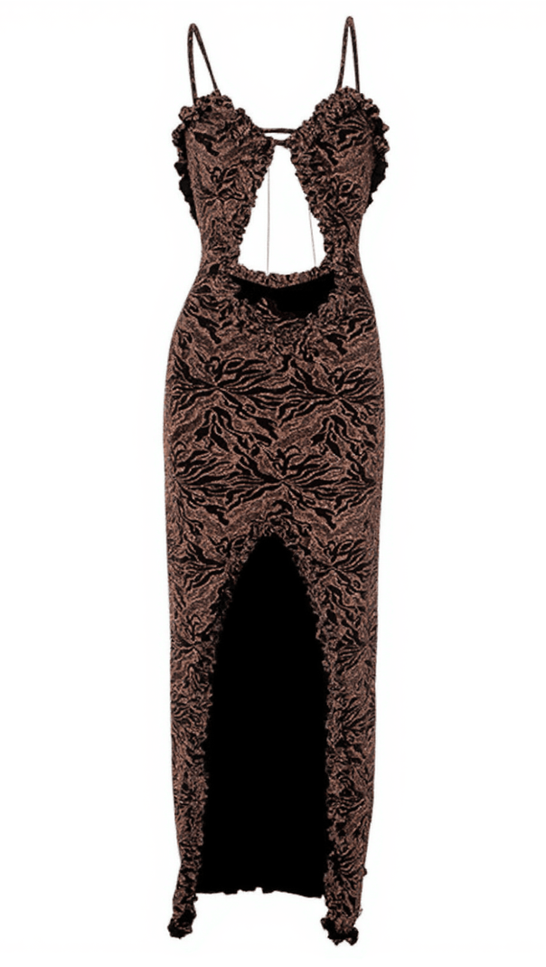 AIIZIE LEVENTE FLORAL RUFFLE CUTOUT MIDI DRESS - product image