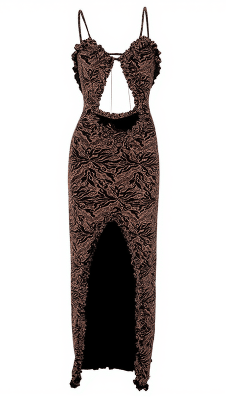 ABITO MIDI CON RICAMI E VOLANT FLOREALI LEVENTE