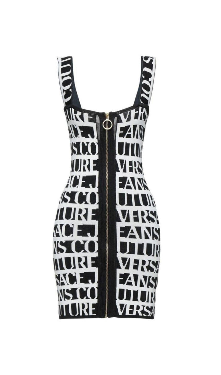 ABITO SKINNY IN MAGLIA CON LETTERE IN NERO