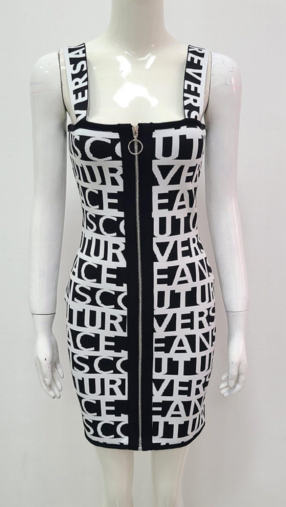 LETTERS SKINNY KNIT DRESS IN BLACK